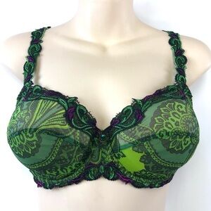 Lise Charmel lace 34D bra green purple lace underwire bra NWOT whimsigoth